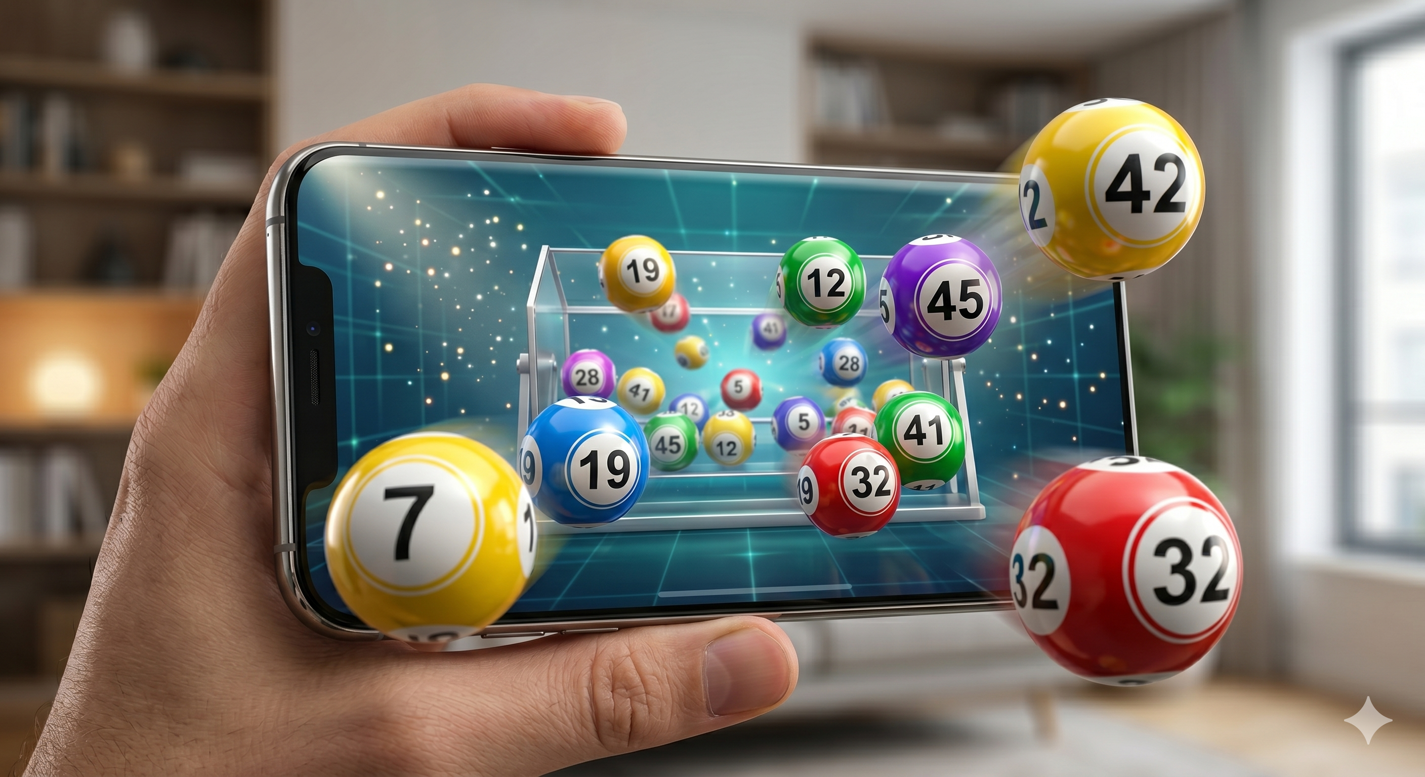 App in hand showing a lottery draw